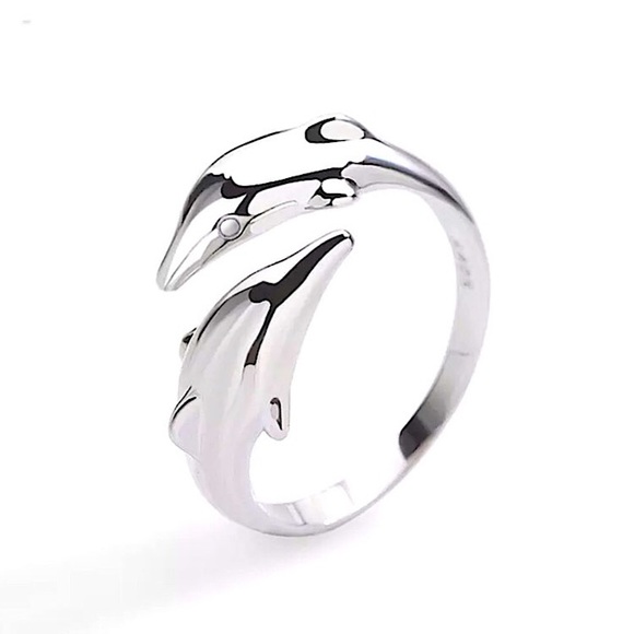 🔵𝟲𝟱%𝗢𝗙𝗙 𝗯𝘂𝗻𝗱𝗹𝗲𝘀 𝟯+🔵 NEW Dolphins Cute Silver Adjustable Ring - Picture 5 of 8